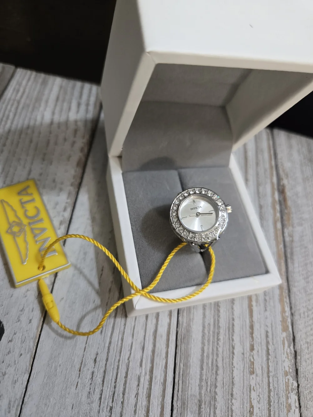 Invicta Silver Crystal Ring Watch with Sparkling Bezel